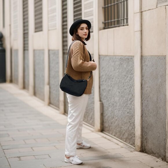 Chic Black Vegan Leather Crescent Hobo Shoulder Bag for Women with Detachable St - Picture 6 of 7